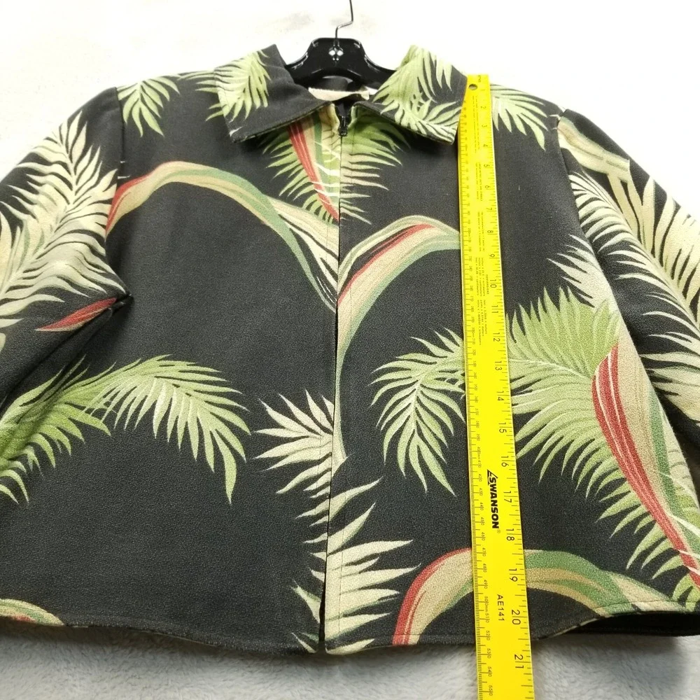 Vintage Painted Pony Jacket Women M Barkcloth Palm‎ Tree Full Zip Crop Tropical